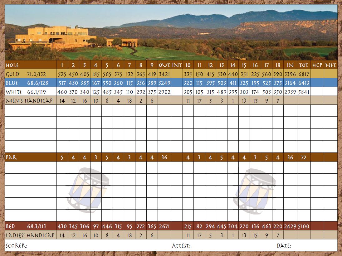 Cochiti Golf Course Details - scorecard